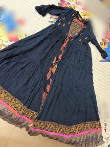 Elegant Navy Blue Jacket Style Long Dress