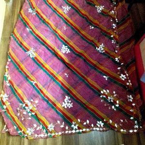 Vibrant Striped sari with gota patt Work