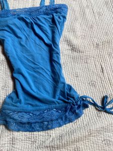 Blue Lace Trim Cami Tank Top