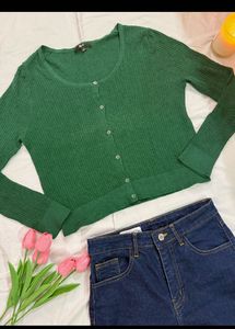 Green Ribbed Button-Up Cardigan