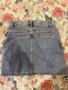 Denim Skirt with Side Stripes