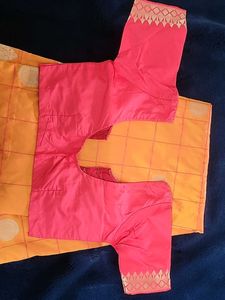 Beautiful Orange Saree with Pink Blouse