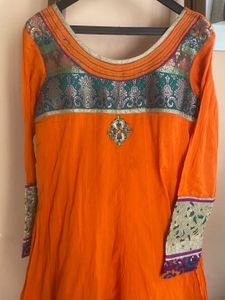 Elegant Orange Embroidered Kurta