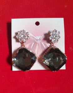 Elegant Diamond &amp; Dark Stone Earrings