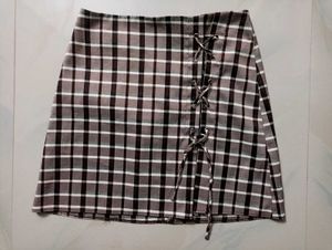Plaid Mini Skirt with Lace-Up Detail