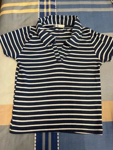 Striped Polo Neck Top