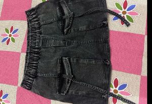 SASSAFRAS Grey Washed Cargo Denim Mini Skirt