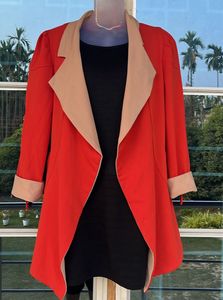 Chic Red & Beige Open Front Coat 2peice Set Dress