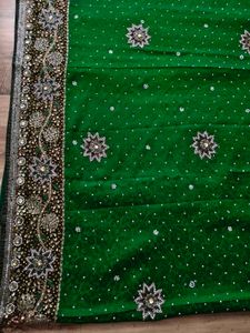 y2k Green heavy party wear  handwork Saree