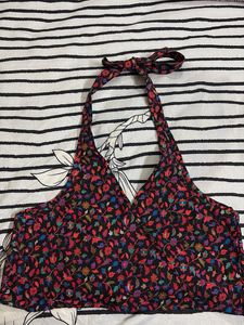 Floral Print Halter Neck Crop Top