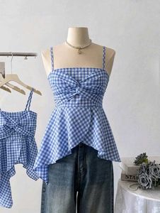 Gingham Twist Front Peplum Top
