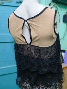Black Lace Tiered Tank Top