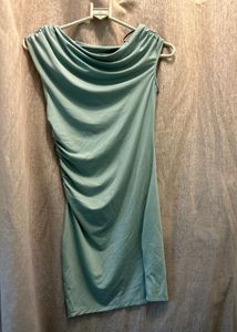 H&amp;M Sage Green One-Shoulder Ruched Mini Dress