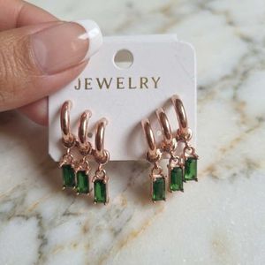 Rose Gold Green Gemstone Hoop Earrings