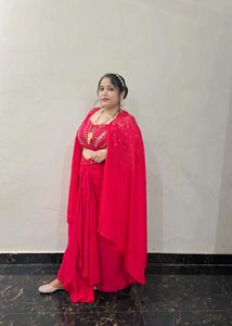 Vibrant hot pinkEmbellished indowestern dress