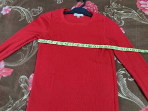 Red Knit Top with Bell Sleeves