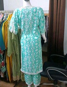Turquoise Printed Kurta Pant Set