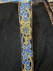 Embroidered Blue & Gold Floral Trim