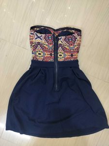 Strapless Print Top Navy Skirt mini Dress