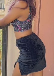 Floral Crop Top &amp; Black Velvet Skirt Set (XS Size)