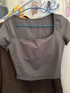 Grey Square Neck Crop Top