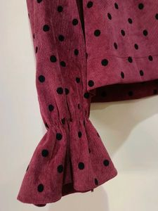 Maroon Polka Dot Button-Up Top
