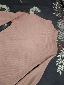 Ribbed High Neck Long Sleeve Top
