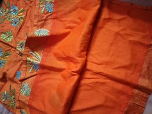 Embroidered Orange Ethnic Kurti
