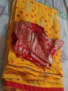 Yellow Saree with Red Blouse