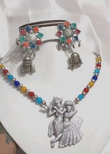 Radhe Krishna Necklace With Earrings