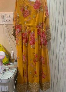 Elegant Yellow Floral full length dress