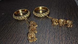 Ethnic Gold Bangles with Jhumka Tassels