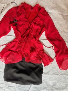 Vibrant Red Ruffled Blouse