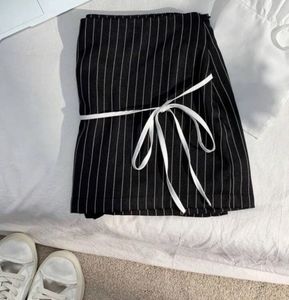 Chic Pinstripe Mini Skirt w shorts inside