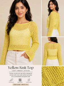 Trendy Yellow Crochet Knit Top