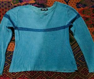 Blue Ribbed Long Sleeve Top