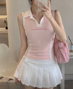Pink Sleeveless Polo Top