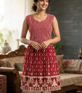 Red Embroidered Kurta Set with Dupatta