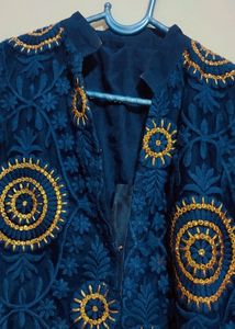 Navy Blue Designer Front Cut Kurti Tunics 34 Bust
