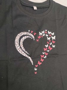 Black T-Shirt with Butterfly Heart Design