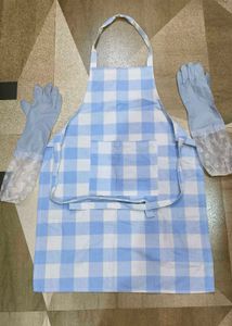 Blue Gingham Apron & Gloves Set