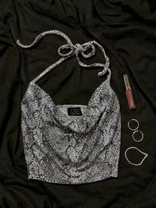 Sparkling Silver Snake Print Halter Top