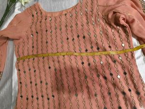 ✨Beautiful Peach Mirror Work Dress✨
