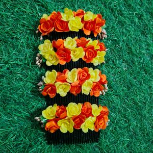 Orange Flower Hair Combs