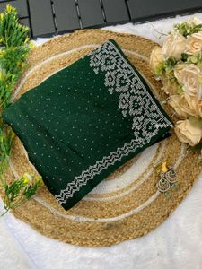 Stunning Embellished Ombre Green Saree
