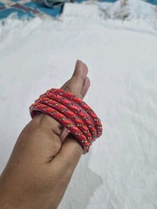 Set of 8 Red and Maroon Bangles with Embellishment