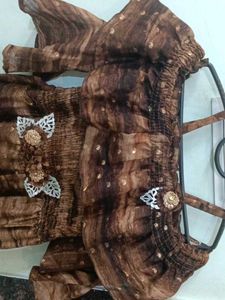 Brown Tiered Off-Shoulder Gown