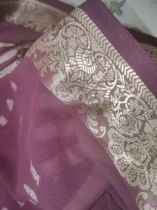 Elegant Purple Saree with Silver Motifs