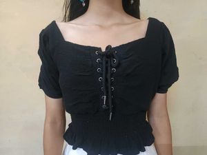 Chic Black Lace-Up Corset Top