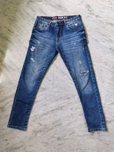 Stylish Distressed Blue Denim Jeans